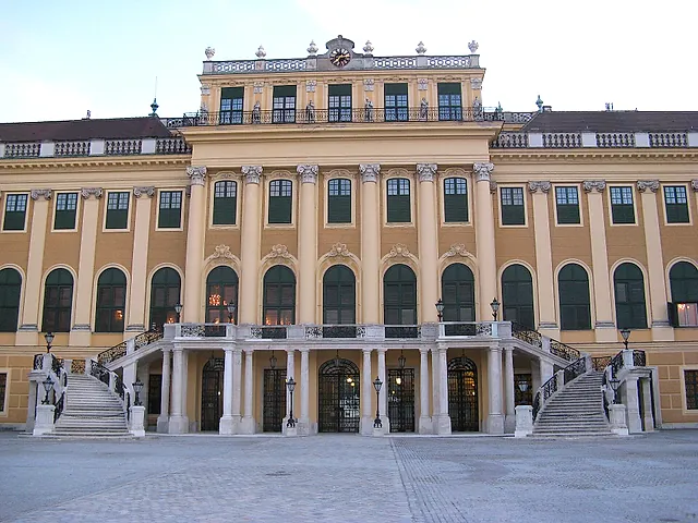 The main facade of Schönbrunn Palace in Vienna, seen from its courtyard
